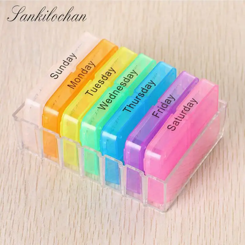 4 Sets 7 Day Weekly 28 Compartments Pill Box Morning Night Medicine