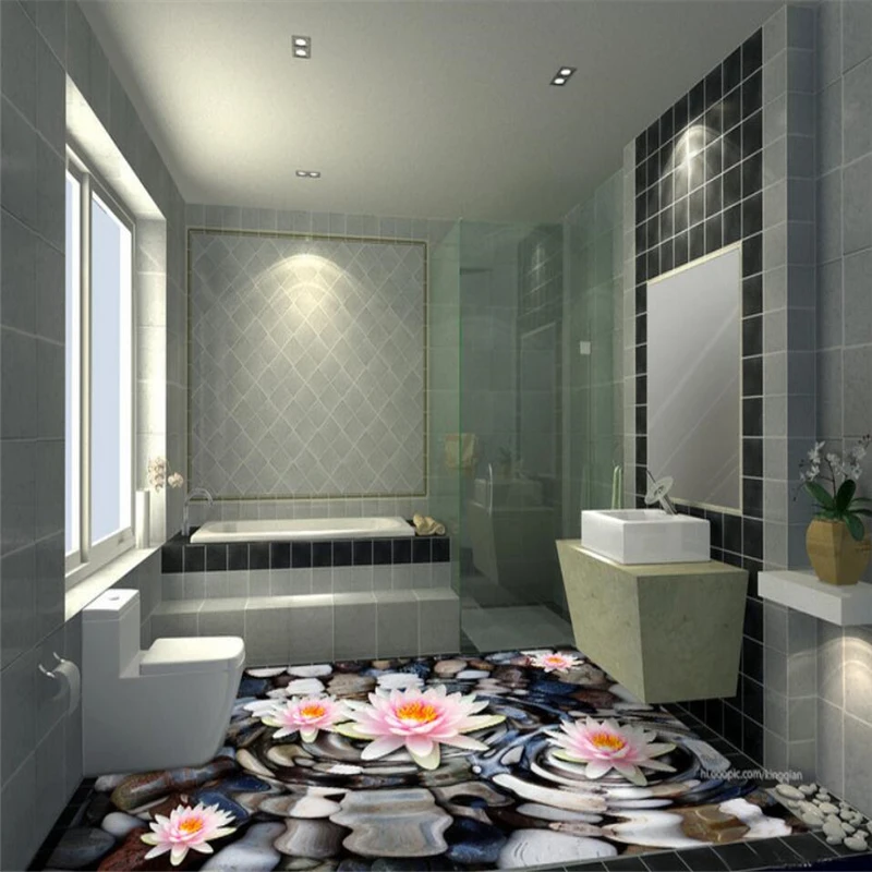 Beibehang Custom photo wallpaper water lotus pebble bathroom floor PVC