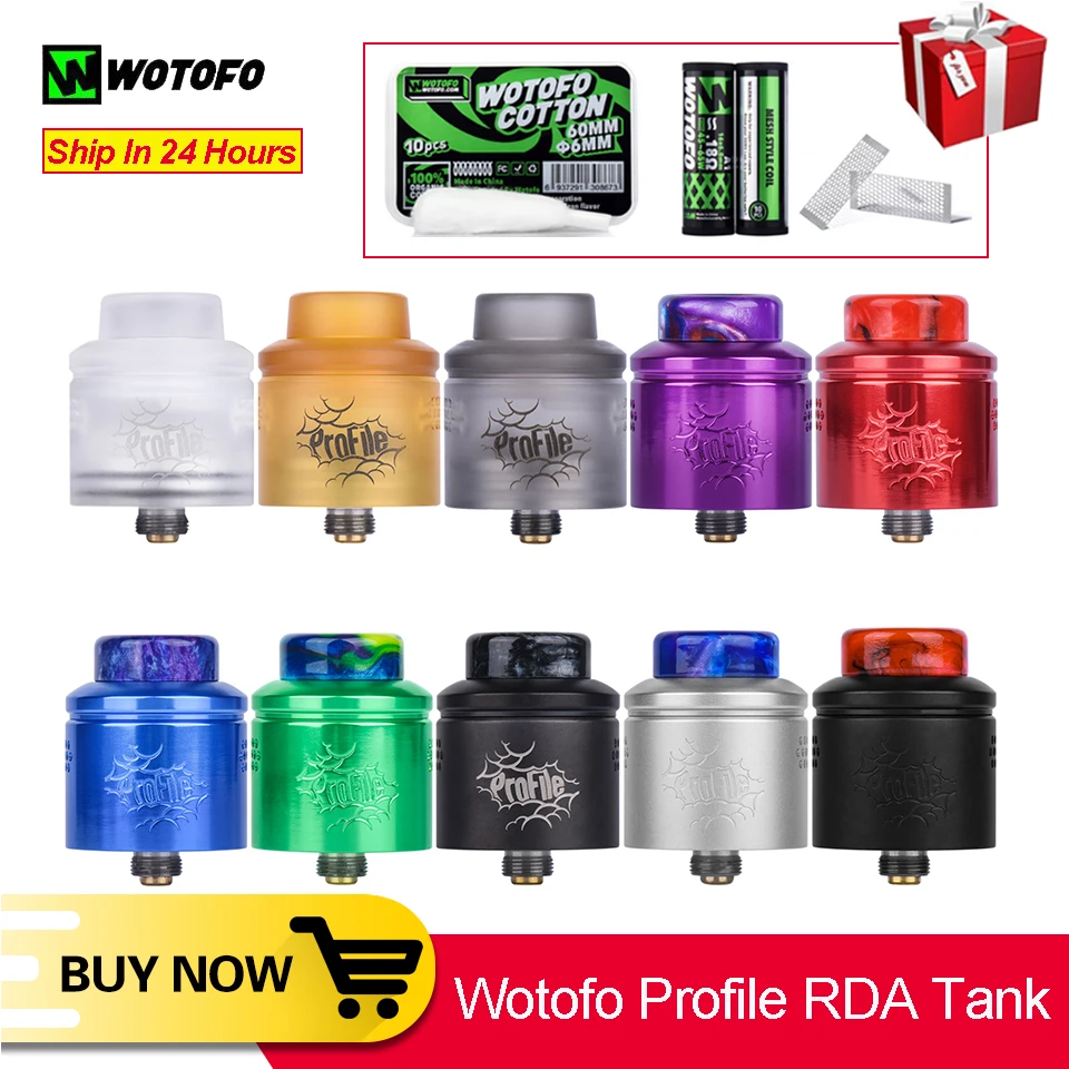 

Original New 60W Wotofo Profile RDA Tank 24mm Atomizer Vape with 10pcs 0.18ohm mesh coil 60mm vape cotton DIY e cigarette vape