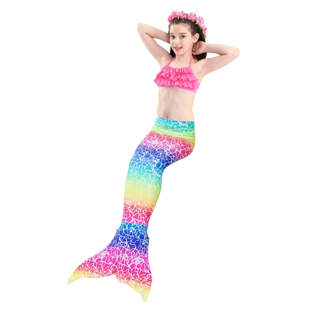 Купальный костюм русалки для девочек 4 цветов радуги; детский купальный костюм для костюмированной вечеринки; детский купальный костюм без плавника