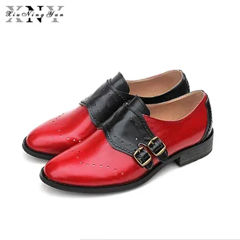 

XiuNingYan Genuine Leather Big Size Designer Vintage Flats Shoes Round Toe Handmade Blue Yellow 2018 Oxford Shoes for Women Fur