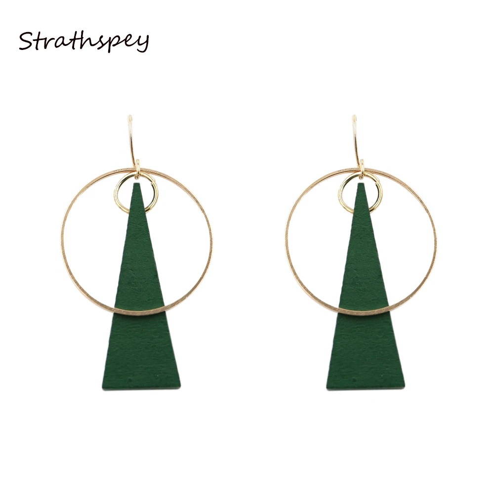 

STRATHSPEY Dangle Earrings Accessories For Women 2017 New Big Round Alloy Drop Earring Triangle Gift Special Design Green Wood