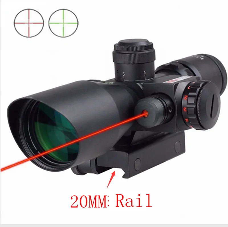 Тактический 2,5-10x40 красный/зеленый Mil-dot Оптика прицел для винтовки с подсветкой+ красный лазерный прицел - Цвет: 20mm