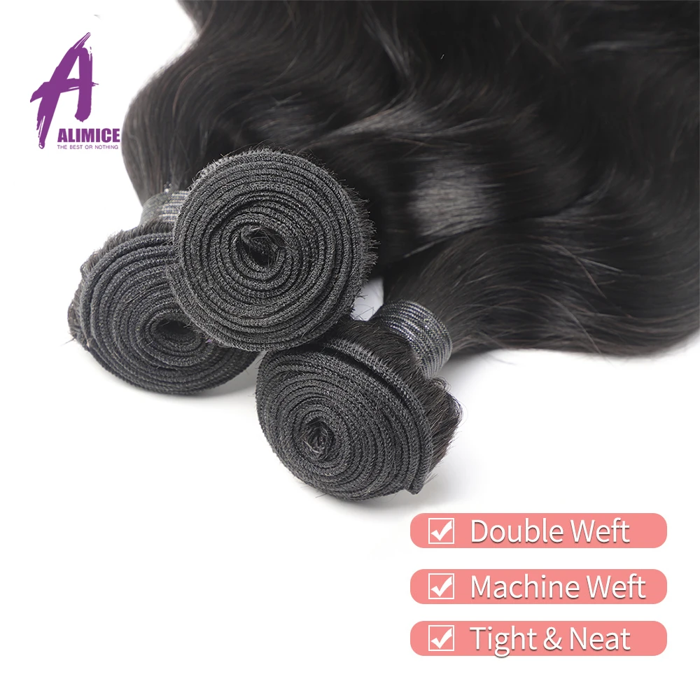 FREE FRONTAL Alimice Peruvian Body Wave Hair Bundles 3 Piecelot Peruvian Hair Weave Bundles Remy Human Hair Extensions 8-28  (4)