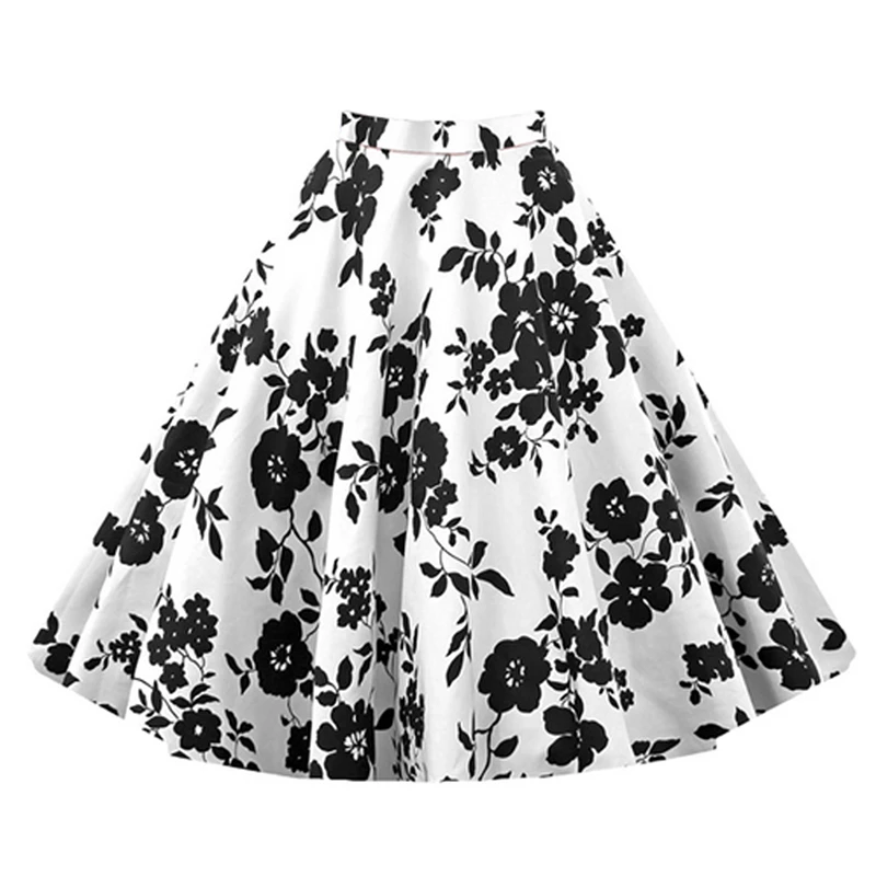 Kostlish 9 Style Flower Print Skirts Womens High Waist 50s Summer Vintage Skirt 2017 Elegant Retro Women Midi Skirt Plus Size (19)