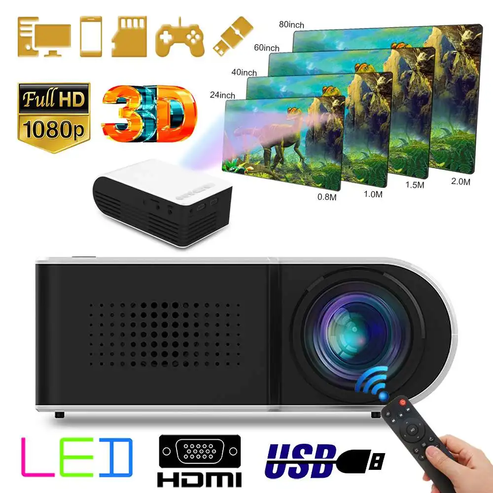 

1080P HD Mini Projector Stereo Lossless Audio Speaker Video Home Cinema Theater 7000LM LED Multimedia Player Projection Machine