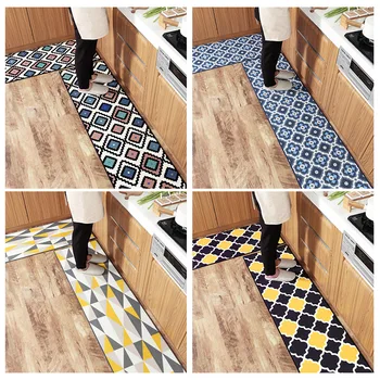 

New home long nylon kitchen mat customize Wear-resistant rub Water-absorbing mat non-slip Plaid pattern carpet Moroccan art rug