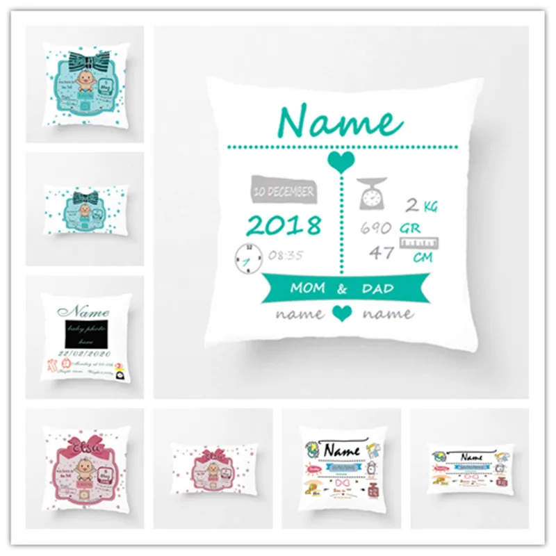 

Customized with Birth Data Boys Girls Cushion Cover Crown Pattern Pillow Decorative Cushion Cover Pillow Case Customize Gift