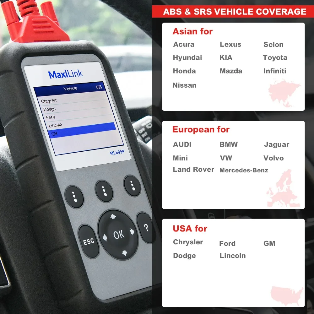 Autel MaxiLink ML609P Obd2 сканер Code Reader автомобиля Didgnostic инструмент ABS SRS escaner automotriz profesional оперативные данные датчика