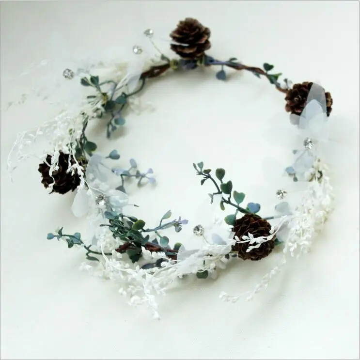 Mori Girl Flower Headwear vegetation garland Bridal Wedding Accessories Vintage Beach Flower wreath ZH010