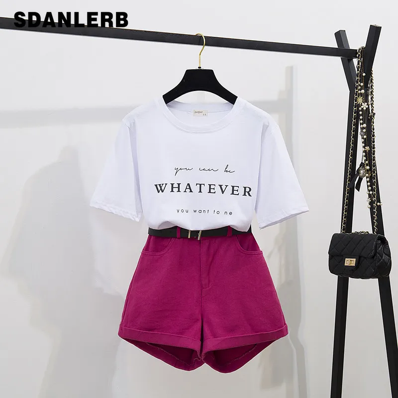 

2019 Korean Style Summer Women Short Sleeves T-shirt + Shorts 2 Pcs Set Students Suits Summer Two Piece Set