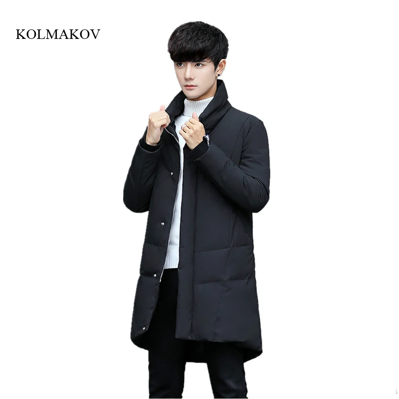 New winter style men boutique long down coats business casual warm stand collar solid trench