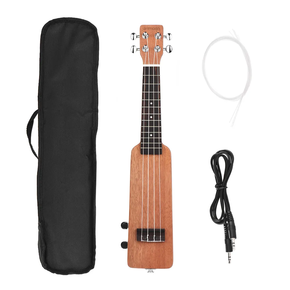 ammoon 21" Solid Wood Okoume Electric Ukulele Ukelele with 3.5mm & 6