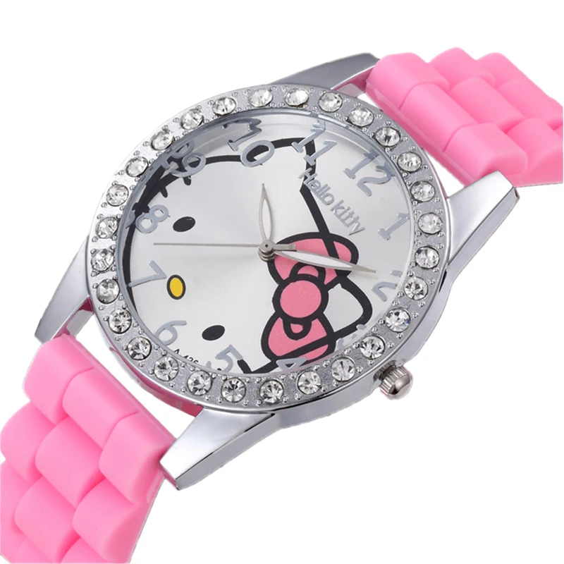 Relogio, женские часы с рисунком кота, женские, для мальчиков и девочек, детские наручные часы, Детские Силиконовые часы со стразами, часы Saati