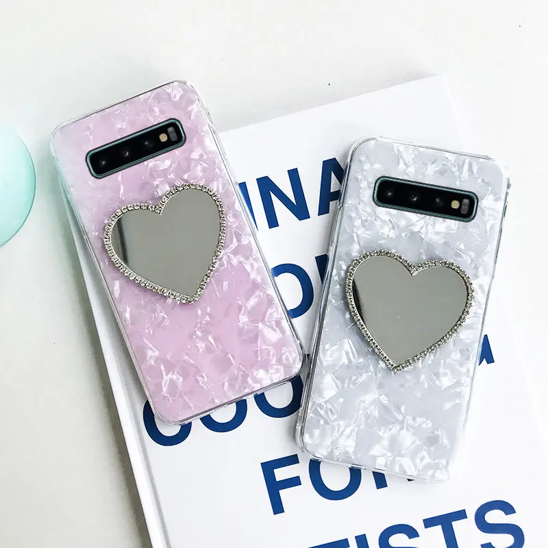 

3D love heart diamond mirror shell Glitter soft phone case for iphone X XR XS MAX 5 6 S 7 8 plus for samsung S8 S9 S10 Note 9 E