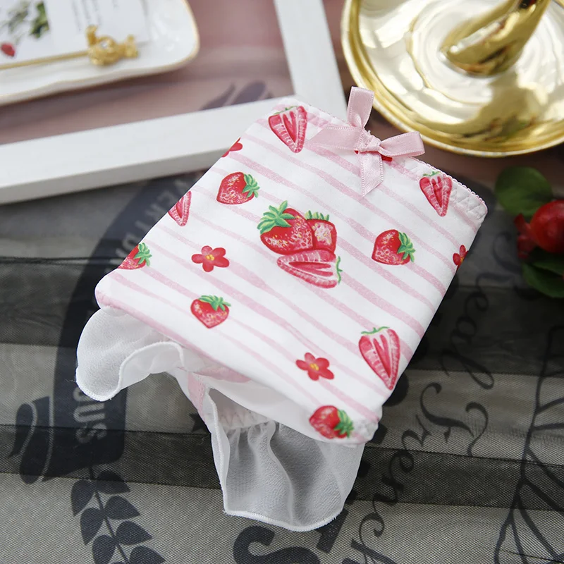

Sweet strawberry mid waist Triangle pants striped milk silk hip underwear seamless panties perizoma thongs cuecas mulher