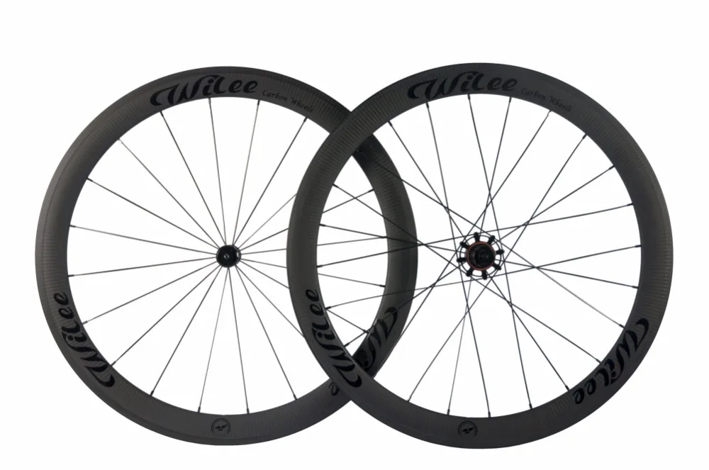 WILEE 700C комплект карбоновых колес диаметром 50 мм карбоновые велосипедные тормоза Clincher Трубчатые карбоновое Велосипедное колесо