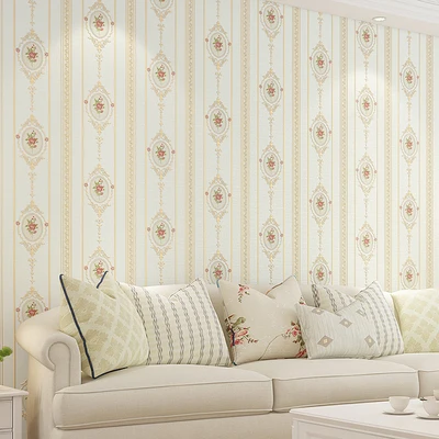 European Pastoral Non-woven Wallpaper Vertical Stripes Flowers Living Room Bedroom 3D TV Background Wall Paper European Pastoral Non-woven Wallpaper Vertical Stripes Flowers Living Room Bedroom 3D TV Background Wall Paper