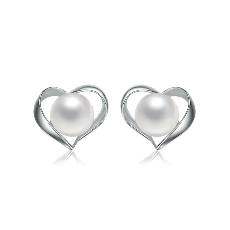 

2018 New New Arrivals Pure Silver Pearl Statement Earrings 925 Sterling Silver Hollow Heart Stud Earrings Fashion Jewelry