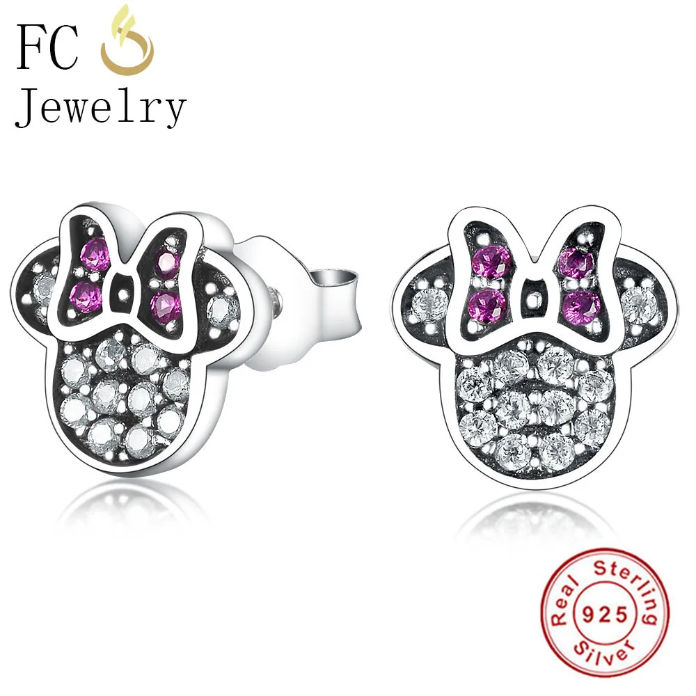 

FC Jewelry 925 Sterling Silver Cartoon Minnie Clear Purple Cubic Zirconia Crystal For Women Girl Stud Earrings Brincos 2018 Gift