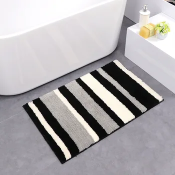 

Bathroom Non-slip Mat Superfine Fiber Double Stripe Home Floor Kitchen Bedroom Rectangle Carpet Yellow Green Pink Gray Black Rug