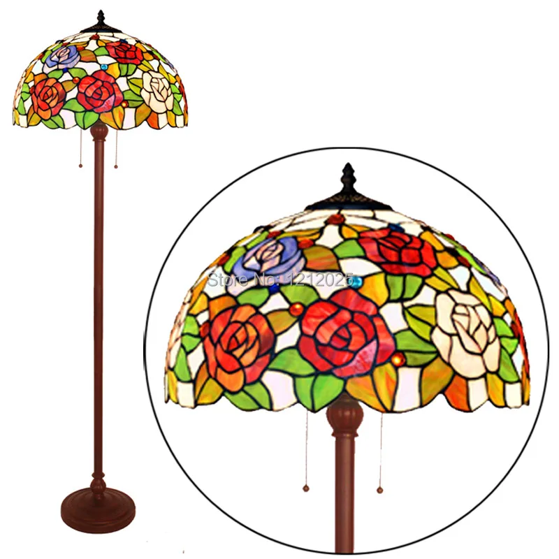 Pastoral Tiffany Style Rose Floor Lamp for Living Room Bedroom Vintage