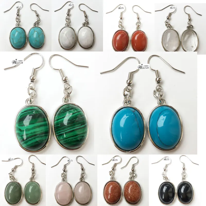 

Carnelian Howlite Crystal Malachite Goldstone Aventurine Oval Art Dangle Earrings 1Pair WFH632