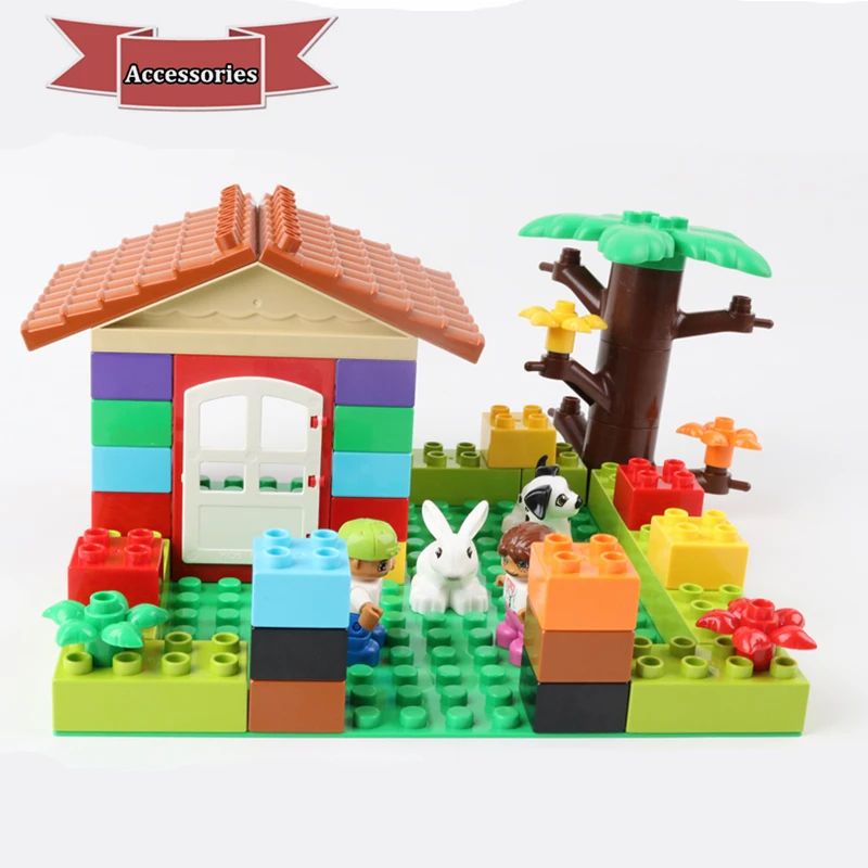 

Big Size DIY Duploe Happy House Accessories Building Blocks Figure Animal Courtyard Bricks Duploed Toys For Children Kids