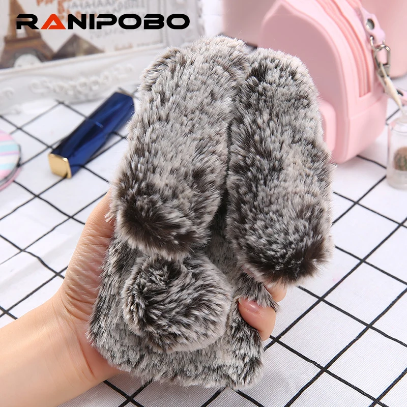

Lovely Rabbit Warm fur hair Phone Case For Samsung Galaxy A7 A5 A3 2016 2017 Soft TPU Back Cover For Samsung A5 A7 A3