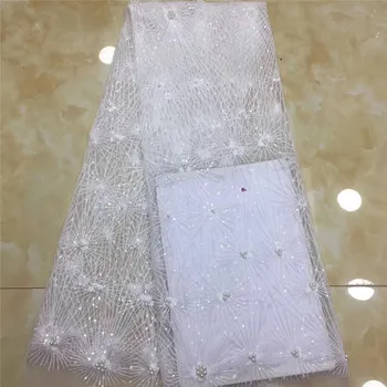 

2019 Latest French Nigerian bead sequins Laces Fabrics High Quality Tulle African Laces Fabric Wedding African French Tulle Lace