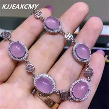KJJEAXCMY ювелирные изделия 925 с инкрустацией, из чистого серебра настоящий розовый халцедон браслет инкрустированные украшения Серебряные женские