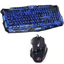 Red/Purple/Blue Backlight LED Pro Gaming Keyboard M200 USB Wired Powered Full N-Key 7 Buttons 5500 DPI Mouse Computer Peripheral