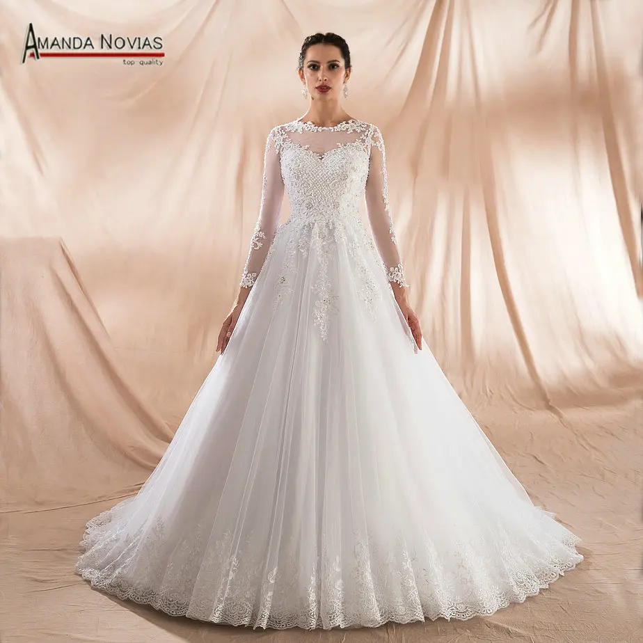 

vestidos de festa 2019 Full Beading A-line Wedding Dresses With Pearls