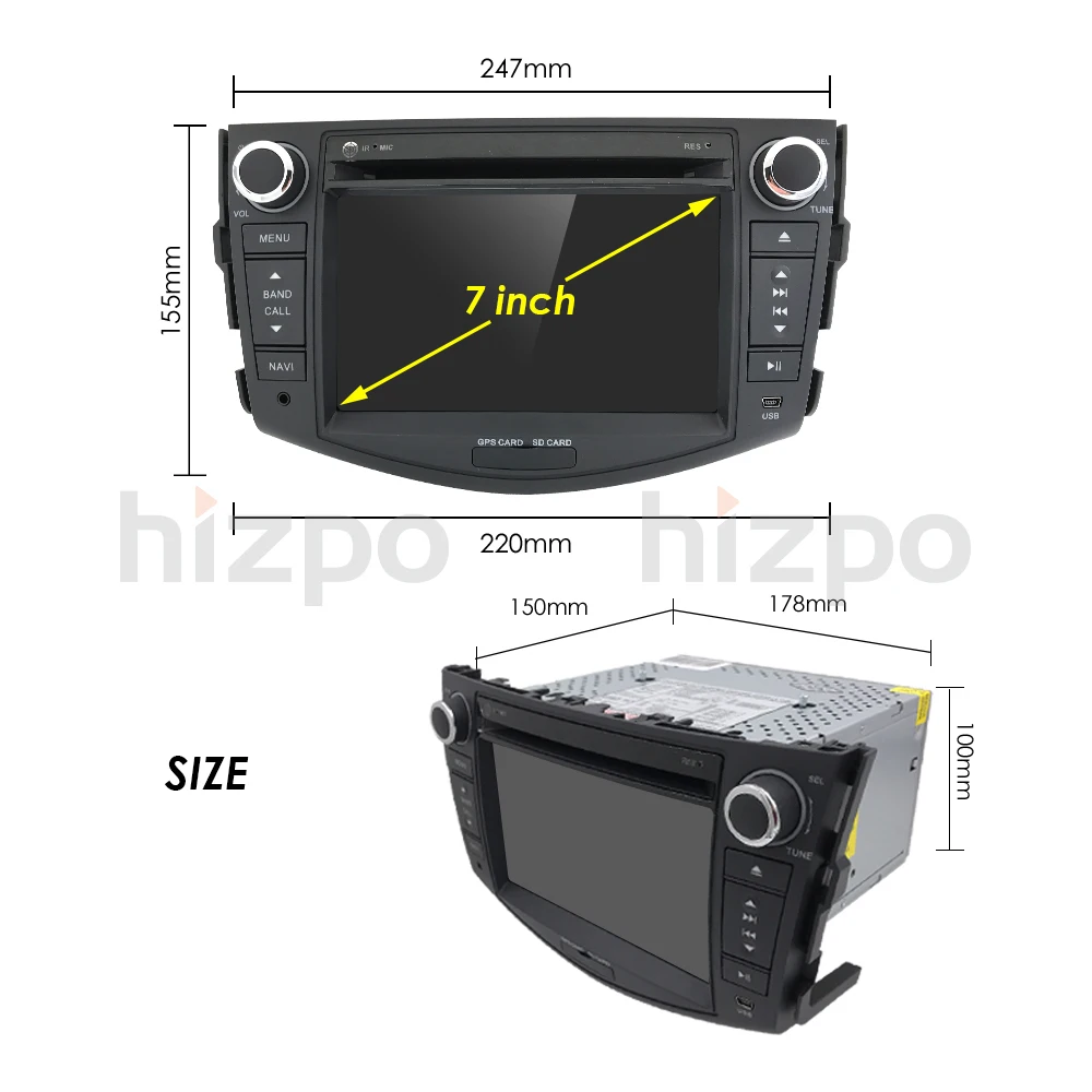 Clearance Car DVD Player For Toyota RAV 4 Rav4 GPS Navigation AutoRadio Stereo 2006-2012 7 Inch 2 din HD 800*480 Multimedia Player SWC BT 5