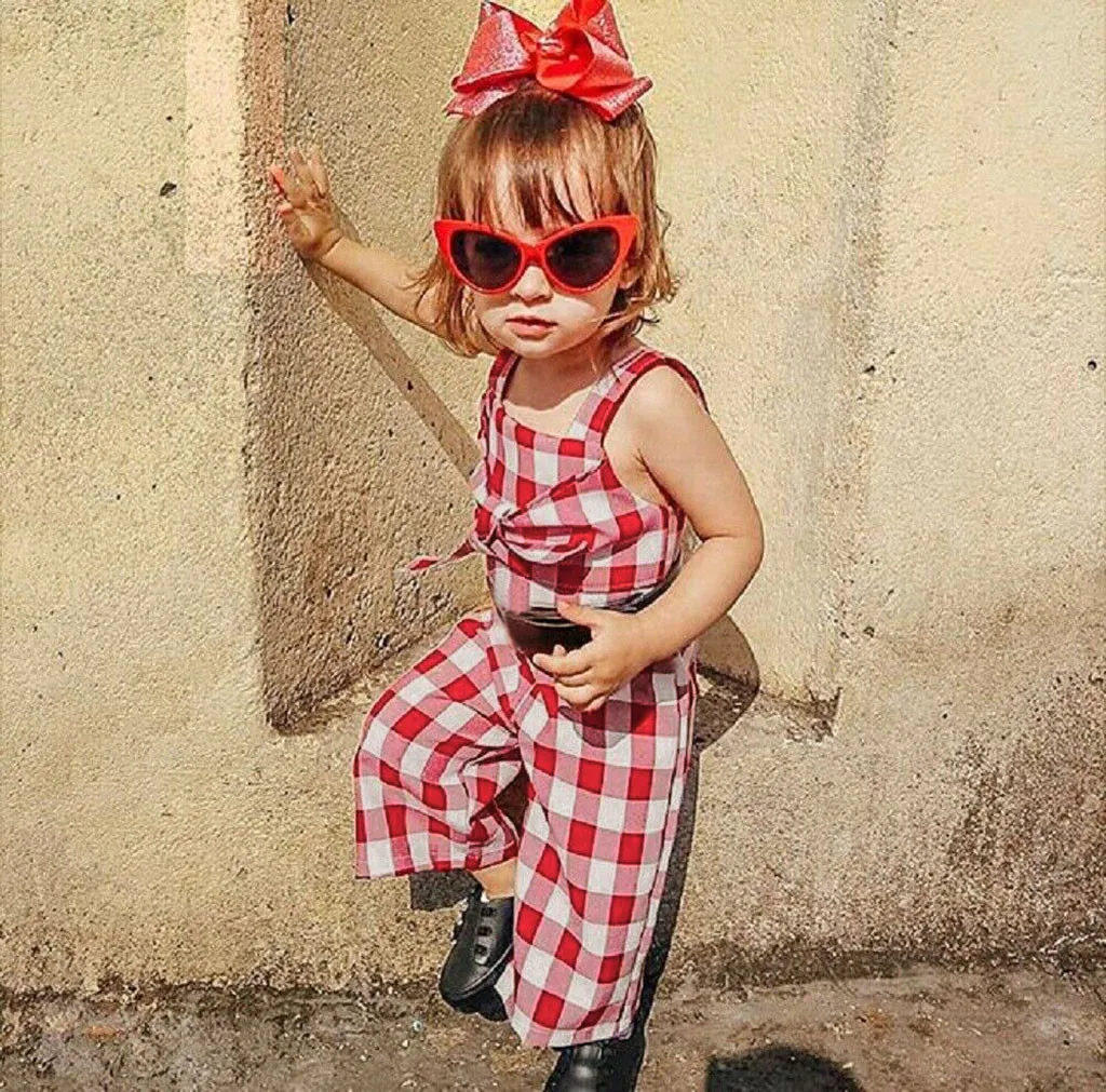 

Newborn Baby Girl Rompers Infant Toddler Sleeveless Kids Bow Plaid Print Jumpsuit Suit New Clothes Clothing одежда для пупсов