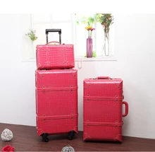 Hot sale!Korea fashion style pu leather travel luggage bags sets,women 14 22 24inches trolley luggage with rod on wheels,retro