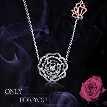

Strollgirl New 925 Sterling Silver Full Of Love Rose Necklace Women Elegant Fashion Jewelry Pendant Chain Valentine's Day Gift