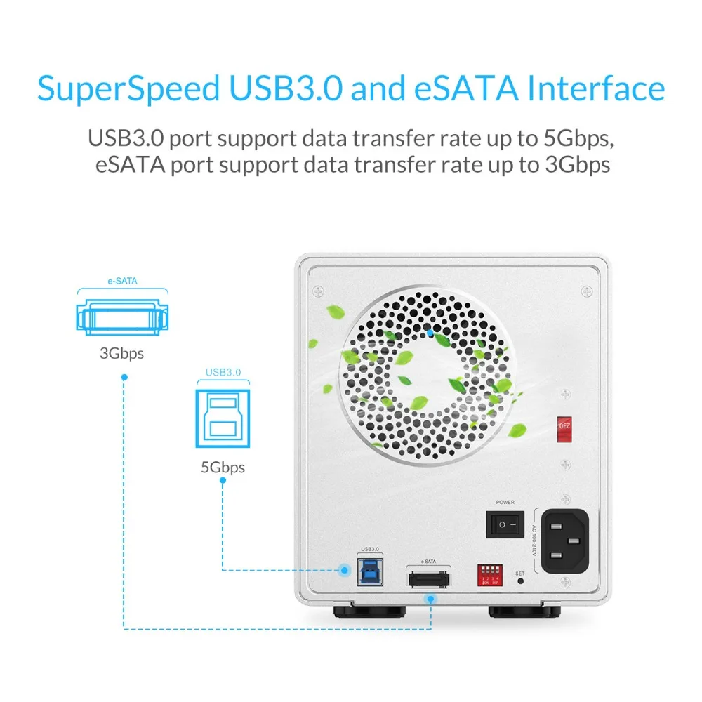 ORICO Tool Free алюминиевый 4 отсек 3,5 SATA USB3.0 и eSATA HDD внешняя док-станция RAID функция 4bay HDD Чехол