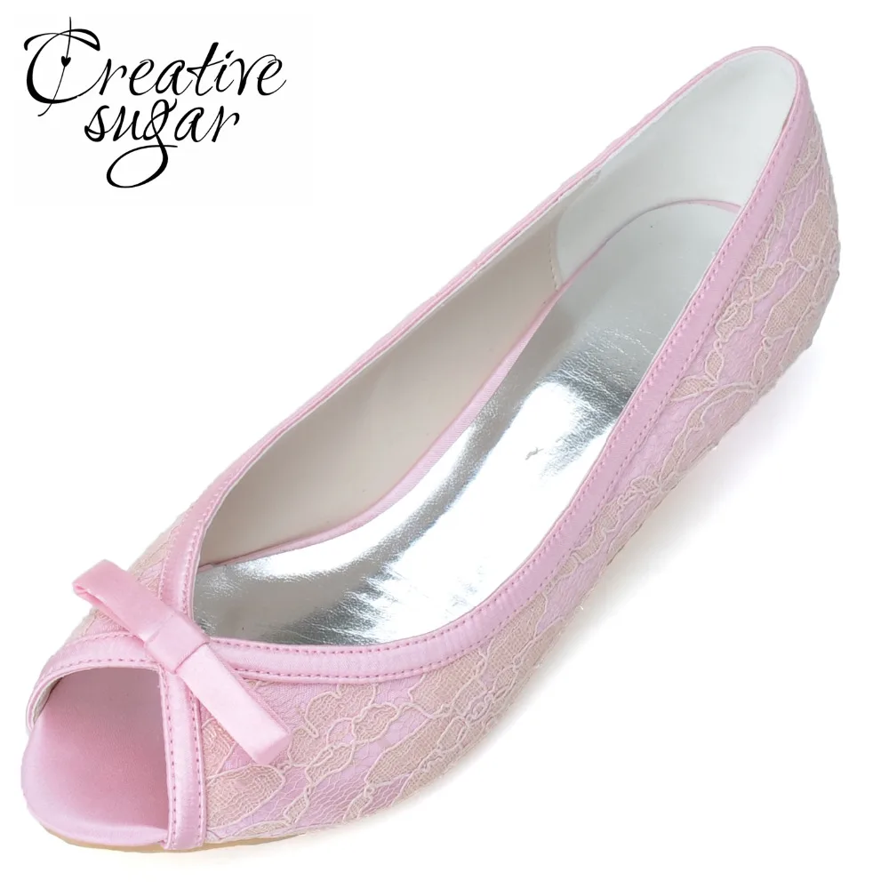 Creativesugar open peep toe elegant sweet lace ribbon bow small low