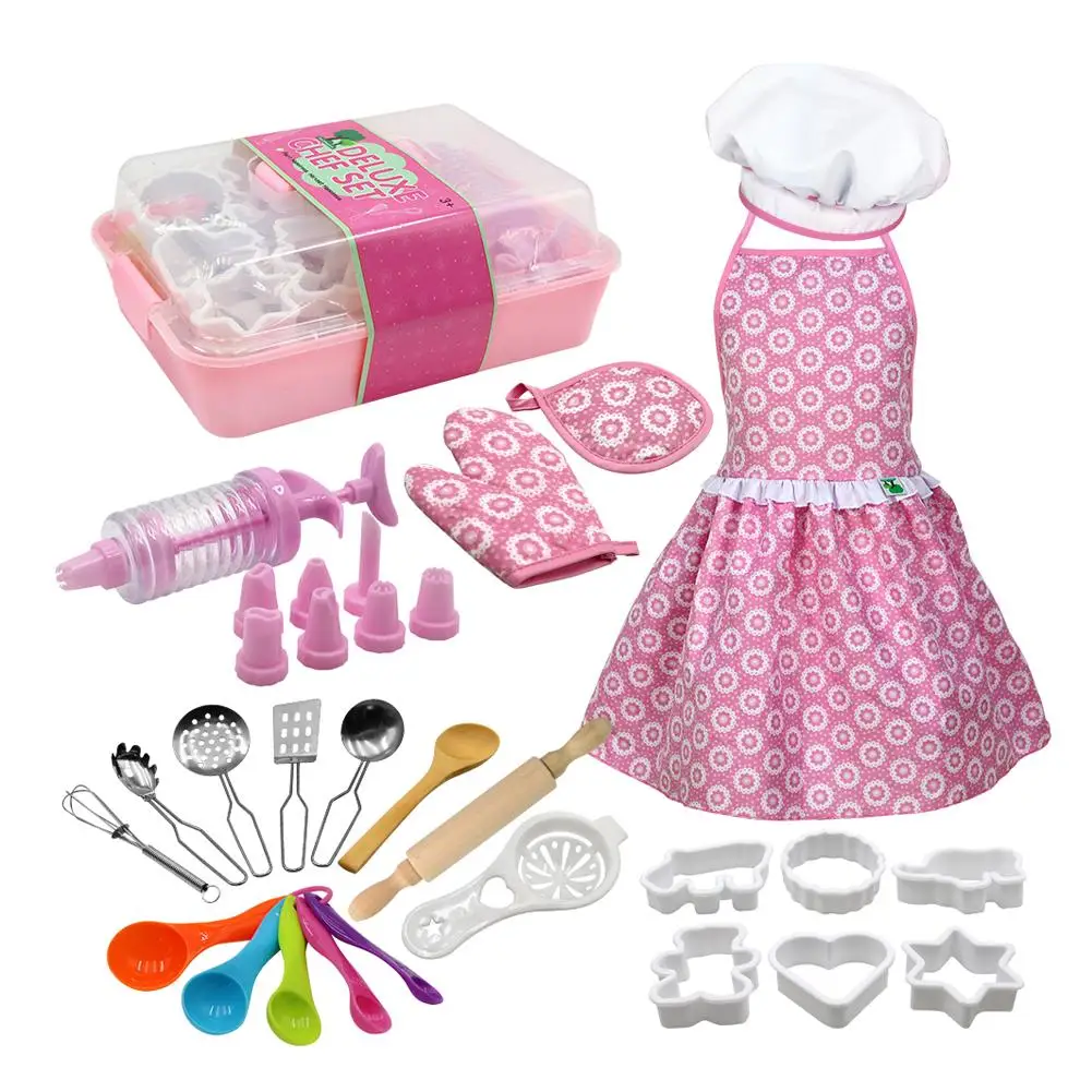 

Kids Cooking And Baking Set 22pcs Kitchen Costume Role Play Kits Apron Hat funny toy for children