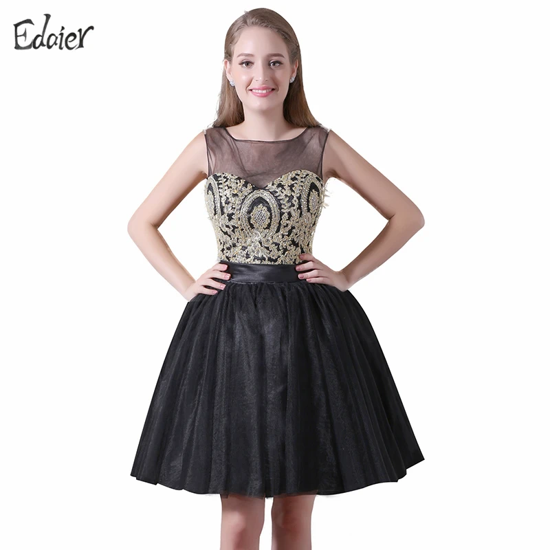 Popular Prom Gowns With Sleeves Black And Gold-Buy Cheap Prom New Arrival Short Cocktail Dresses 2017 A Line Sheer Scoop Black Party Dress Gold Lace Prom - Popular Prom Gowns With Sleeves Black And Gold-Buy Cheap Prom