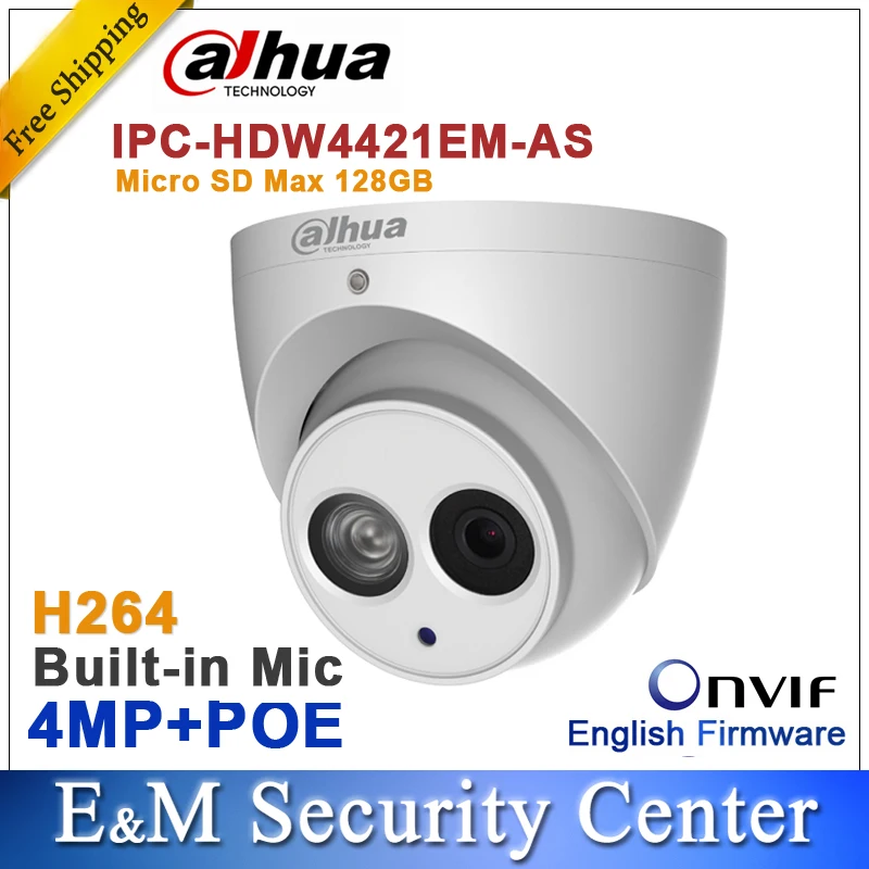 Original dahua 4MP IPC-HDW4421EM-AS HD WDR Network IR Dome Camera IPC-HDW4421EM-AS mic built in SD card solt DH-IPC-HDW4421EM