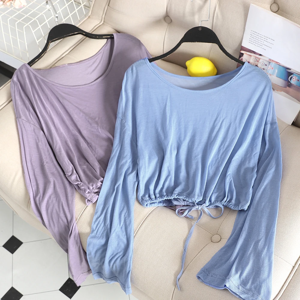 

SKOONHEID 2019 Autumn Women Solid Cotton Tops Casual Loose Korean Style Basic Large Size Sunscreen t shirt Long Sleeves T-shirt
