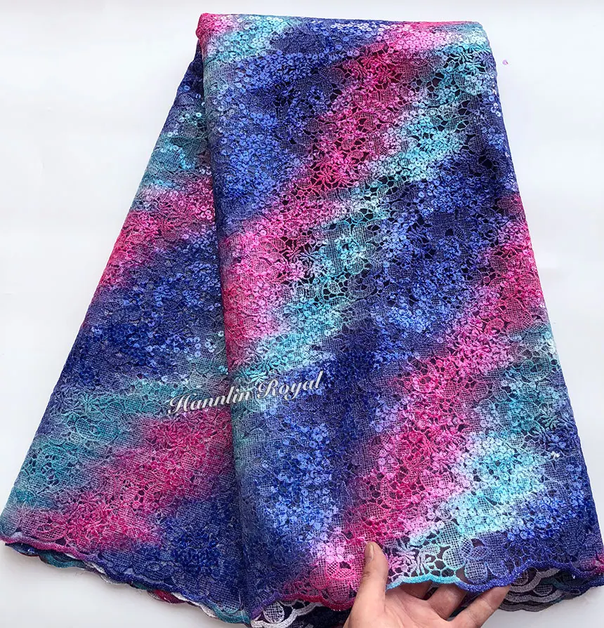 

Upscale Multicolored french lace African tulle lace Nigerian sewing fabric with allover Sequins 5 yards per piece hot sale