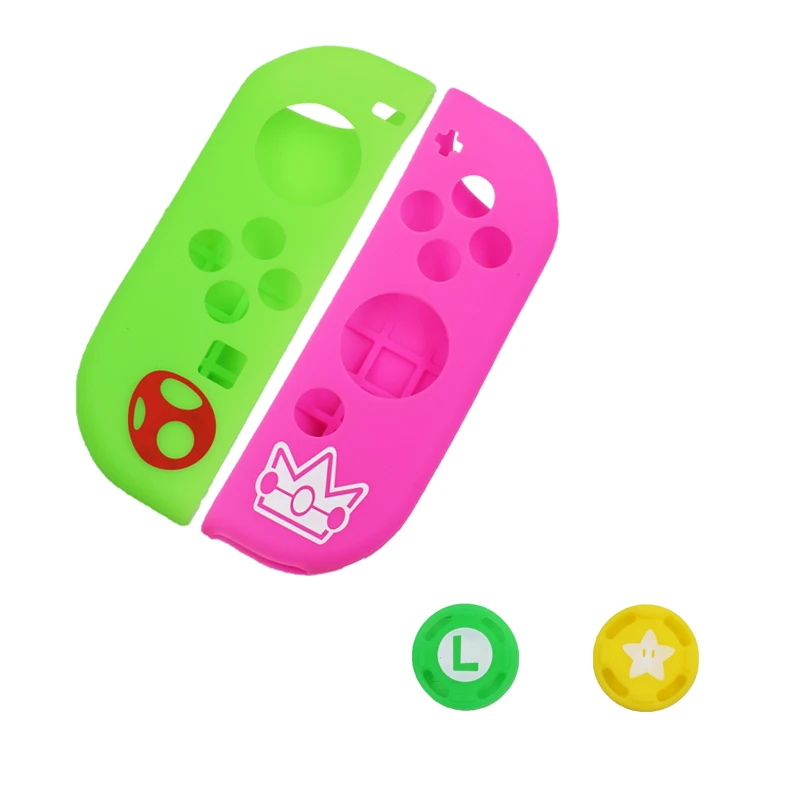 Yoteen силиконовый чехол Joycon чехол для nintendo переключатель контроллер противоскользящая резиновая кожа Защитная Ручка Джойстик колпачки - Цвет: Green and Pink