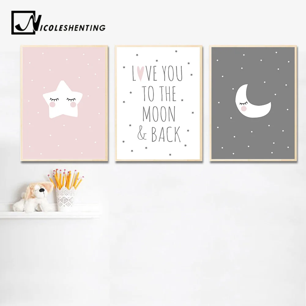 Bulan Lucu Bintang Baby Nursery Wall Art Kanvas Poster Cetakan