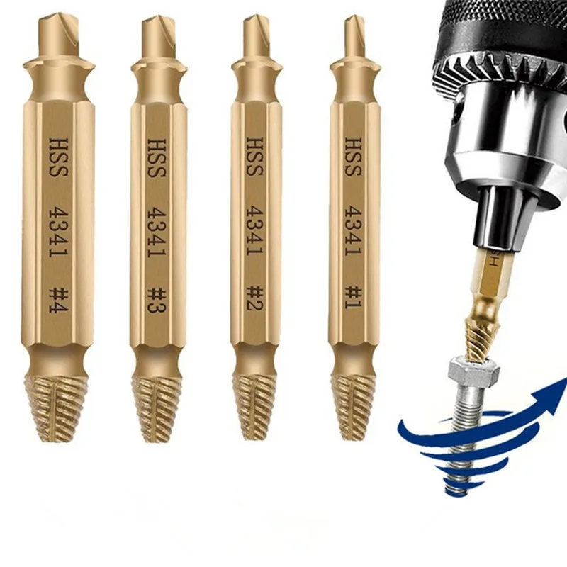 

4Pcs Broken Damaged Screw Extractor Drill Bit Guide Set Broken Bolt Fastener Remover Easy Out Carpentry Screw Extractor SetJL168