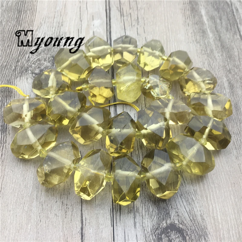 Kaufen Faceted Citrines Zitrone kristall Nugget Perlen, Klar Gelb Kristall Quarz Perlen, topazs Zentrum Gebohrt Perlen Für DIY Schmuck MY1777