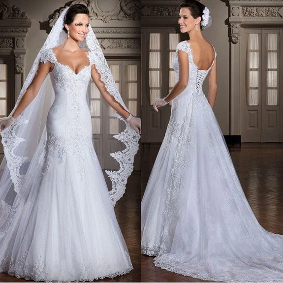 

Free Shipping Elegant lace flowers mermaid Wedding Dresses vestidos de noiva robe de mariage bridal dress