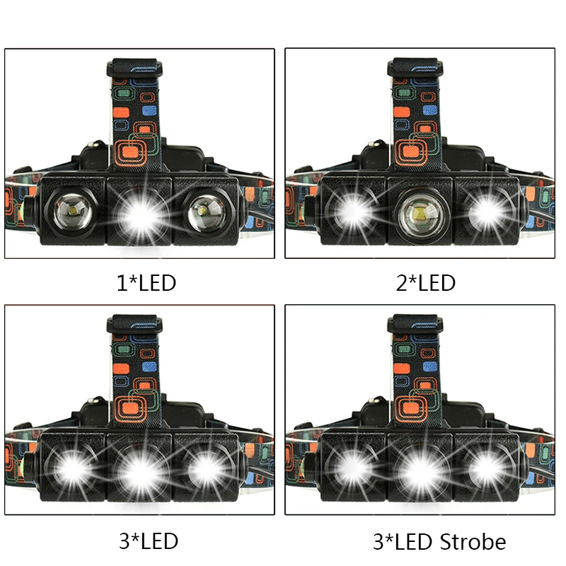 USB 18650 Фары лампе Фронтале 20 Вт 1000LM 3 * XM-L T6 LED Фонарь налобный фонарик 4 переключатель режимов фонарик для рыбалки Велоспорт